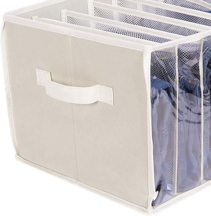 Zilink Upgraded Wardrobe Clothes Organizer with Support Board Clear Jean Organizers for Closet with 7 Grids Divider Extra Large Sweater Organizer for Closet for Jean Pant Sweaters T-Shirt,3 Pack,Beige - Image 3