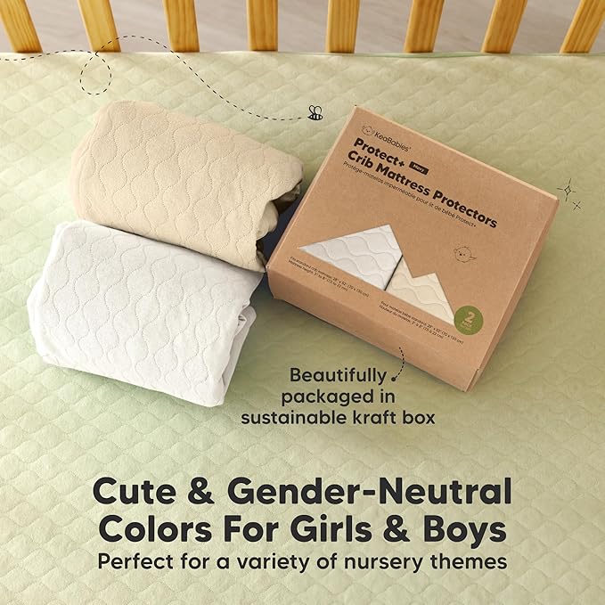 2-Pack Waterproof Crib Mattress Protector Cover Fitted - Quiet Baby Crib Mattress Pad Sheets, 52" x 28" Soft Quilted Cotton Baby Sheet, Machine Washable, Easy Fit, Durable (Khaki/Mavy)