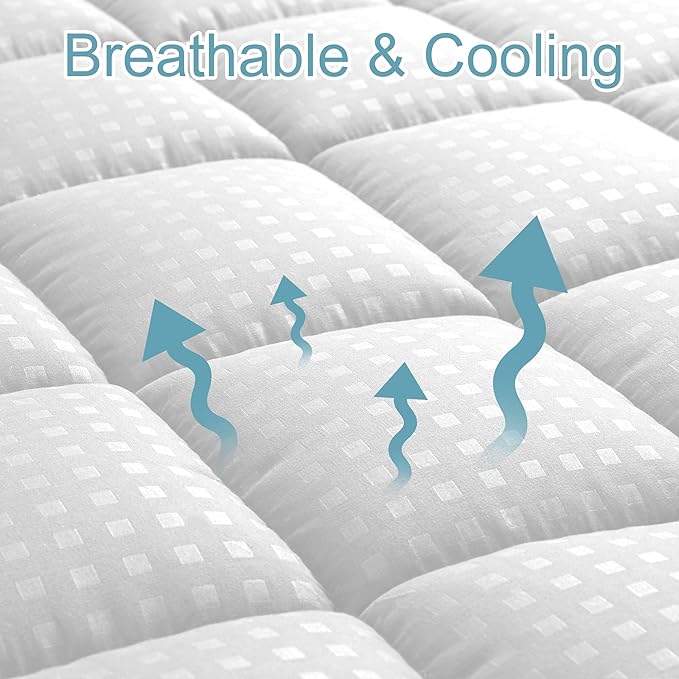 HYLEORY California King Mattress Pad Quilted Fitted Mattress Protector Cooling Pillow Top Mattress Cover Breathable Fluffy Soft Mattress Topper with 8-21" Deep Pocket