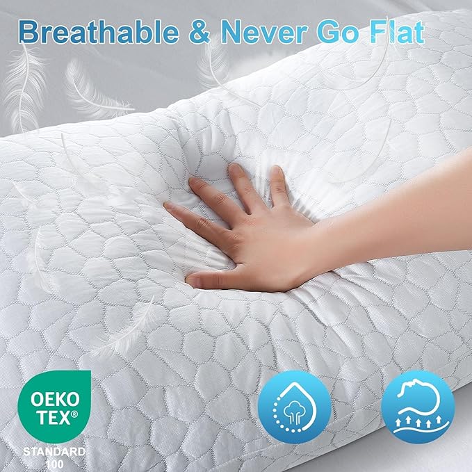 QUTOOL Cooling Pillow for Sleeping, CertiPUR-US Shredded Memory Foam Queen Pillow Set of 1, Cool Pillow for Hot Sleepers Adjustable Firm Pillow for Side, Back, Stomach Sleepers Soft Yet Support, White