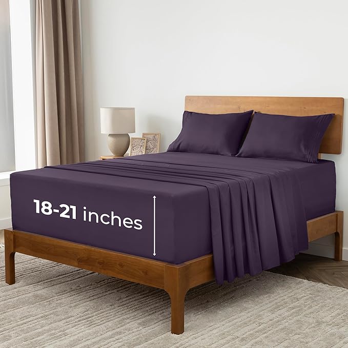 Mellanni Extra Deep California King Sheets - 4 PC Iconic Collection Bedding - Hotel Luxury, Ultra Soft, Cooling Bed Sheets - Wrinkle, Fade, Stain Resistant (Cal King, Purple)