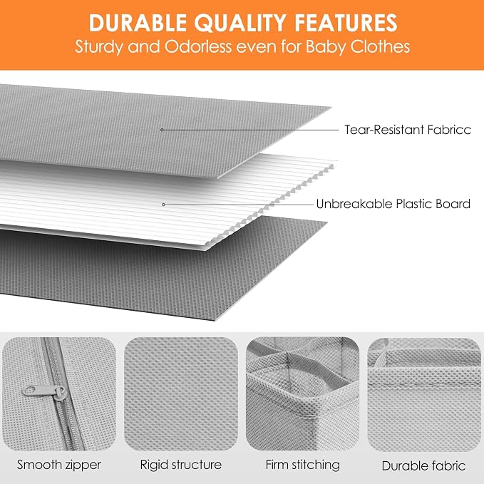 Drawer Organizer Clothes, 8 Pack Dresser Organizer Bins for Baby Clothes, Underwear Sock, Fabric Closet Organization and Storage Dividers for Nursery Bedroom (48 Compartments, Grey) - Image 4