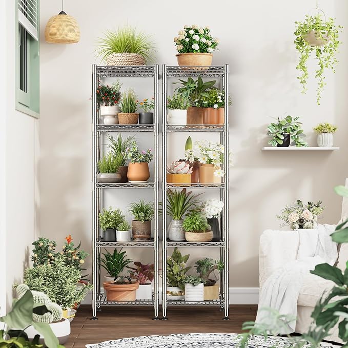 DurayLoly Set of 2 Metal Shelving-5 Tier Storage Shelves:AdjustableShelving and Units Standing Shelving Storage Rack Narrow Shelf for Kitchen Pantry Closet Office 12''Wx12''Dx49''H Chrome - Image 7