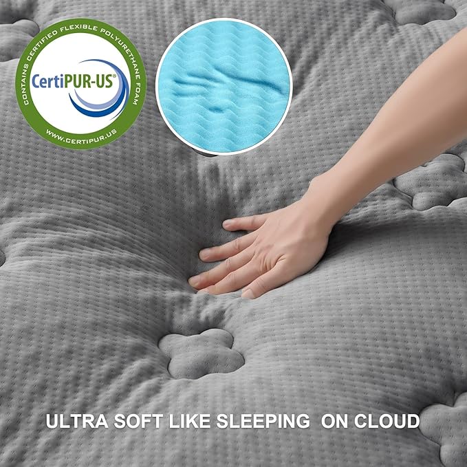 Hansleep Memory Foam Mattress Pad California King, Pillow Top Mattress Topper Cal King for Back Pain Relief with Egg Crate Gel Foam, Breathable Mattresses Cover with Deep Pocket, 72" x 84", Light Grey