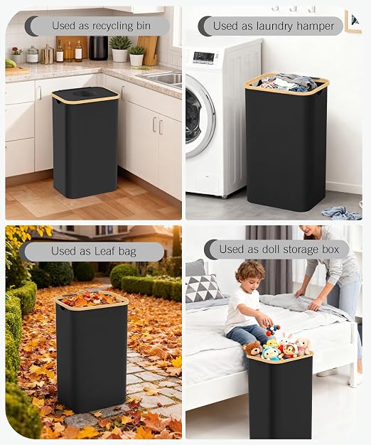 Recycling Bins for Kitchen, 26 Gallon (100L) Recycle Bin with lid, Indoor Oxford Fabric Recycling Trash Can with 2 Pack Removeable and Reusable Inner Bags for Bottle Can Glass Plastic Sticker, Black - Image 5