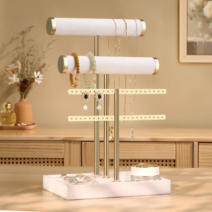 bussdis 3 Tier Bracelet Holder Display - Detachable T Bar White Velvet Bracelet Holder, Jewelry Holder Organizer for Bracelet, Necklace, Earrings, Rings - Image 2