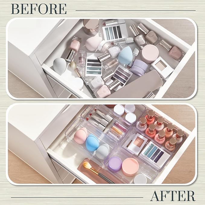 STORi SimpleSort 6-Piece Stackable Clear Drawer Organizer Set | 6" x 3" x 2" Rectangle Trays | Small Makeup Vanity Storage Bins and Office Desk Drawer Dividers | Made in USA - Image 6