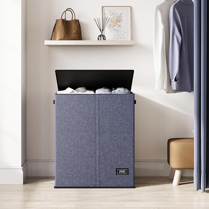 SOLEDI Large Double Laundry Hamper with Lid, Collapsible Clothes Hamper 2 section with Removable Bags, Space-Saving Laundry Basket for Bedroom, Dorm, College - Image 7