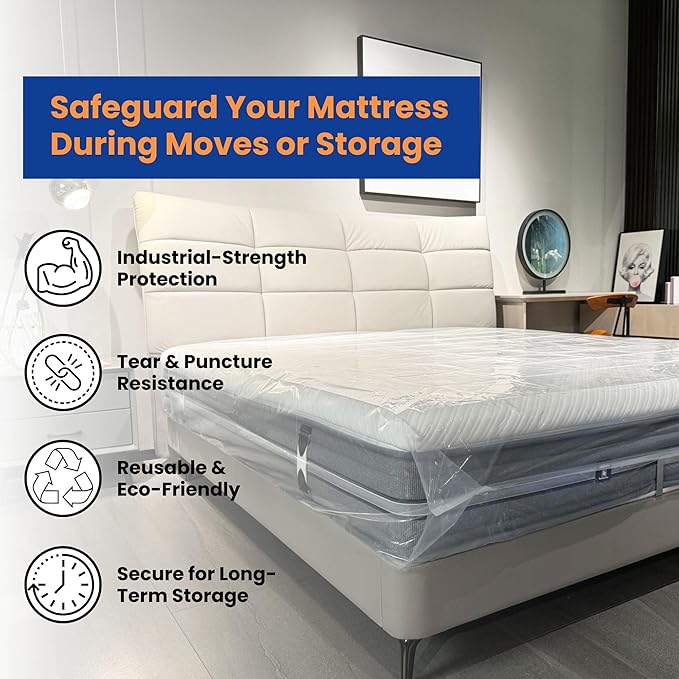 VICMORE Heavy-Duty Twin/Twin XL Mattress Bag for Moving & Storage – Waterproof, Tear-Resistant Plastic Mattress Protector Cover, Transparent & Easy-Fit