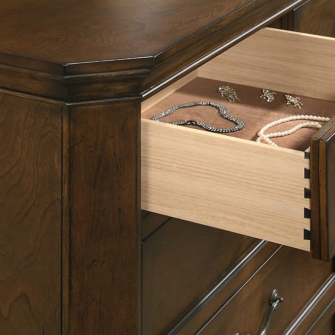 Roundhill Furniture Maderne 3-Piece Bedroom Set with Queen Size Panel Bed and Two Nightstands, Antique Walnut Finish