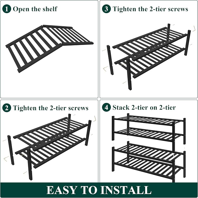Smiry Bamboo Shoe Rack for Closet, 4 Tier Wooden Stackable Shoe Organizer, Free Standing Shoes Storage Shelf for Entryway, Front Door Entrance, Black - Image 6