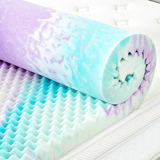 SINWEEK 3 Inch Egg Crate Memory Foam Mattress Topper Twin XL, Twin Extra Long Mattress Pads for College Dorm Single Bed, Pressure Relieve CertiPUR-US Certified,39x80 Inches, Colorful