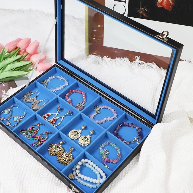 Stratalife Jewelry Organizer Bracelet Earring Holder Organizer Jewelry Drawer Storage Anti Tarnish Bangle Ring Holder Box for Women 12 Grid (Blue Black) - Image 6