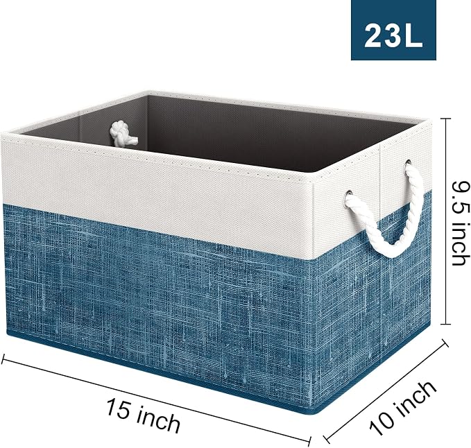 Fab totes Storage Bins [2-Pack], Foldable Storage Baskets for Organizing Toys, Books, Shelves, Closet, Large Storage Box with Rope Handles, Sturdy Organizer Bins, White & Blue - Image 2