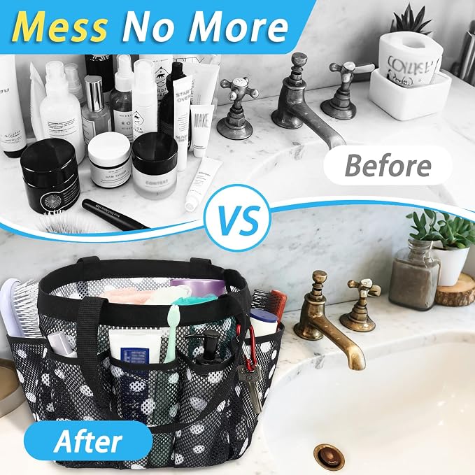 Fammart Mesh Shower Caddy Portable for College Dorm Room Essentials, 8-Pocket Large Shower Basket Tote Bag with 2 Handles for Toiletry, Bathroom, Beach, Camp, Gym - Image 6