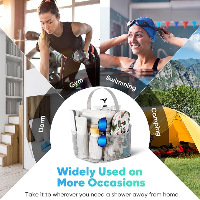 EUDELE 2 Pack Mesh Shower Caddy Portable for College Dorm Room Essentials, Shower Caddy Dorm with 8-Pocket Large Capacity,Shower Bag for Beach,Swimming,Gym All Black+All Grey - Image 6
