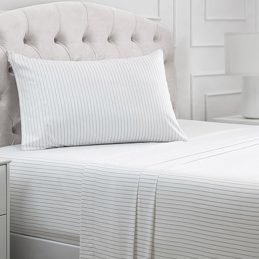 Mellanni Twin Sheets Set - 3 PC Iconic Collection Bedding - Hotel Luxury, Extra Soft, Cooling Bed Sheets - Wrinkle, Fade, Stain Resistant (Twin, Pinstripe Gray)