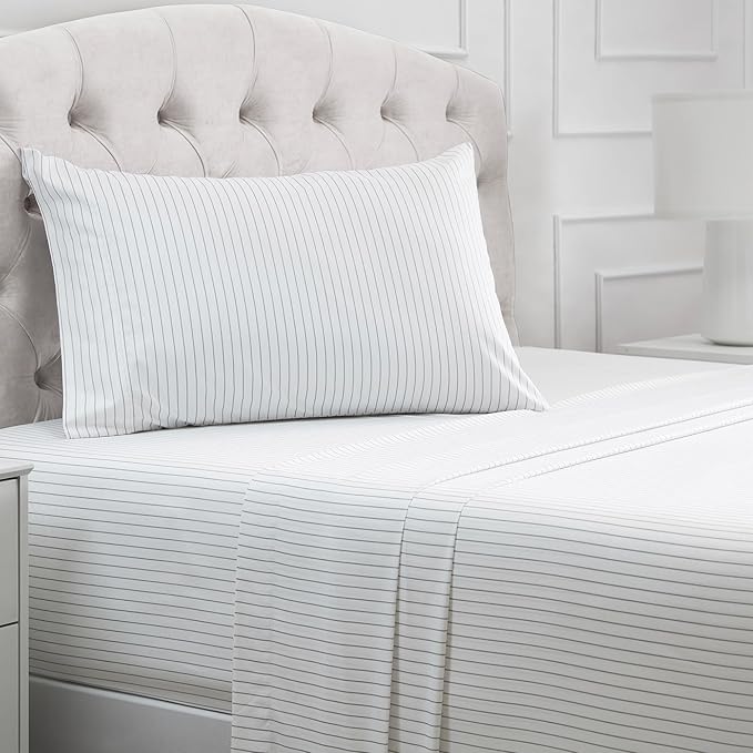 Mellanni Twin XL Sheets Set - 3 PC Iconic Collection Bedding - Hotel Luxury, Extra Soft, Cooling Bed Sheets - Wrinkle, Fade, Stain Resistant (Twin Extra Long, Pinstripe Gray)
