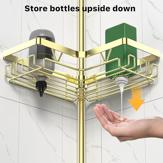 DAOYA Shower Caddy Tension Pole with 2 Soap Holders, Adjustable Corner Shower Caddy, Gold Finish, Expandable 25-114.2 Inches for Bathtub Corner, Bathroom Storage Organizer - Image 6