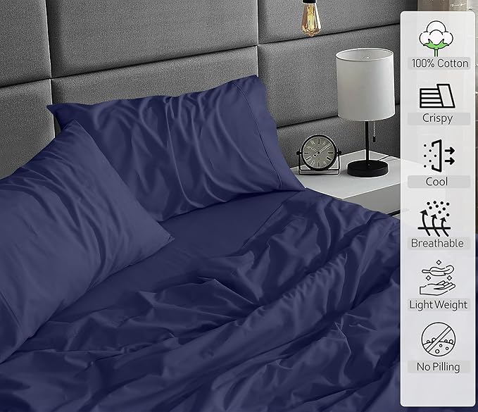 RUVANTI 100% Cotton Sheets – Twin Size Percale Bedding, Cooling & Breathable, Durable with a Crisp, Soft & Comfortable Feel, 16" Deep Pocket, 3-Piece Set, Crown Blue