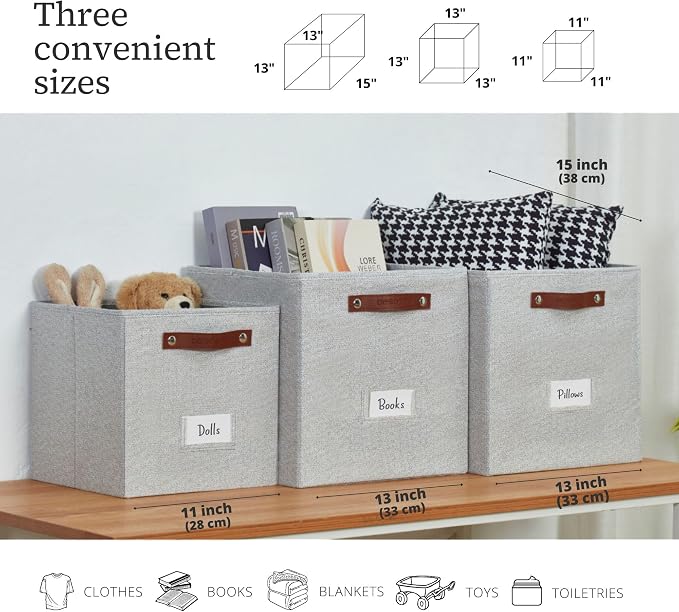 DECOMOMO Storage Baskets, 13x15x13 Storage Cube Bins with Labels for Organizing Shelves (Kallax / 4pcs, Light Grey) - Image 6