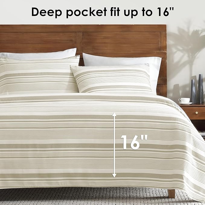 ClevaHome Classic Stripe Sheet Set - 3 Pieces Super Soft & Breathable Bed Sheet Set with Deep Pocket, Enhanced Comfort & Easy Care (Twin, Desert Stripe)