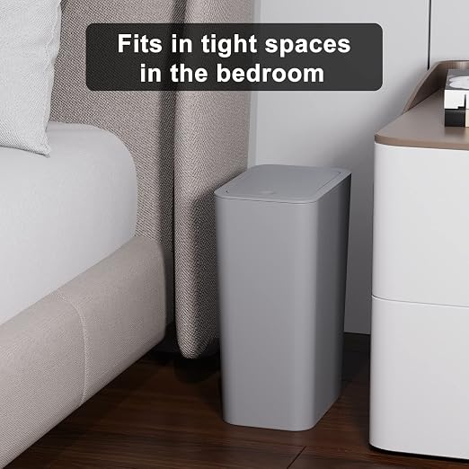 N. NETDOT Bathroom Trash Can with Lid 3 Pack Set, 2 Packs 4 Gal Slim Kitchen Trash Can and 1 Pack 2.6Gal Garbage Can, Small Trash Bin/Waste Basket for Bedroom (Grey, Pack of 3) - Image 4