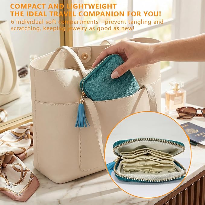 Small Jewelry Travel Organizer - 6 Layer Soft Jewelry Pouch for Bracelets, Necklaces & Rings, Pefect Gift for Mother's Day - Image 5