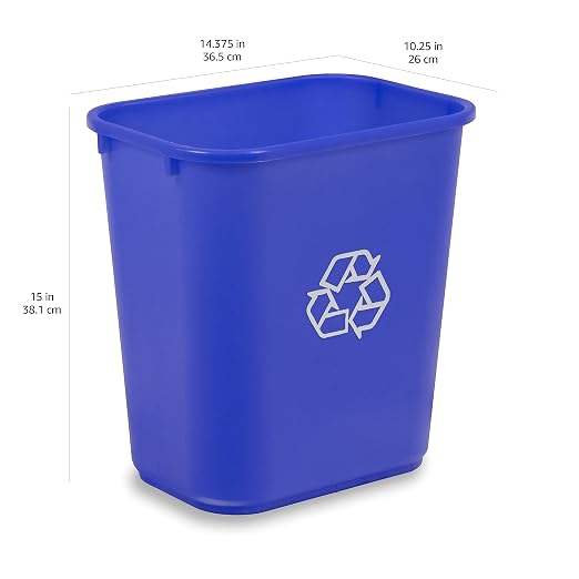 Amazon Basics Rectangular Commercial Office Recycling Wastebasket with Recycle Logo, Easy to Clean, 7 Gallon, Blue, Pack of 2 - Image 3
