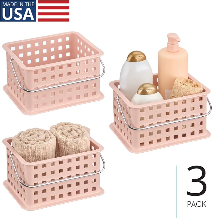 iDesign Small Shower Caddy with Handle, Portable Shower Organizer for Dorm or Bathroom, 3-Pack, Pink - Image 2