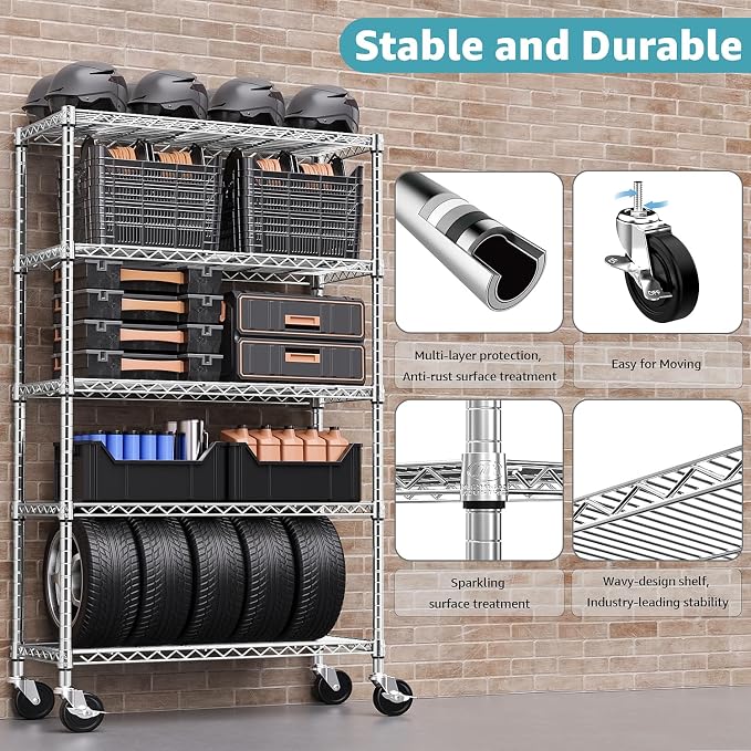 M MZG 5-Shelf Storage Shelves,Wire Shelving Heavy Duty Metal Storage Shelving Unit Adjustable Garage Shelving Rack Pantry Kitchen (Chrome, 5 Tier,17.7" D x 47.2" W x 76.7" H) - Image 5