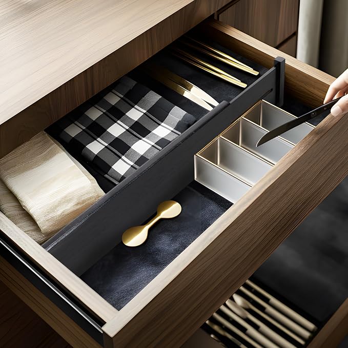 Utoplike Bamboo Drawer Dividers Large, 4'' High Adjustable Kitchen Drawers Organizers for Clothing, Spring Loaded, Works in Bathroom, Dresser, Desk, 4 PCS, Black - Image 5