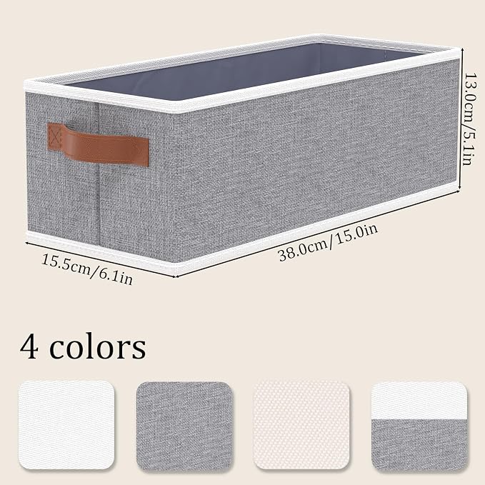 OUTBROS Storage Baskets, Foldable Bins for Shelves, Fabric Boxes With Handles, Wardrobe Organiser, For Bedrooms, Living Rooms, Grey, 15 x 6.1 x 5.1 inch, 3-Pack - Image 4