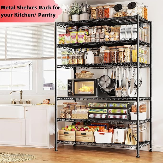 REIBII 6 Tier Wire Shelving,1800LBS Storage Shelves Metal Shelves for Storage Rack,75''H Adjustable Garage Shelving Heavy Duty Shelving Units Pantry Shelf Kitchen,75''HX35.5''WX18''D - Image 2