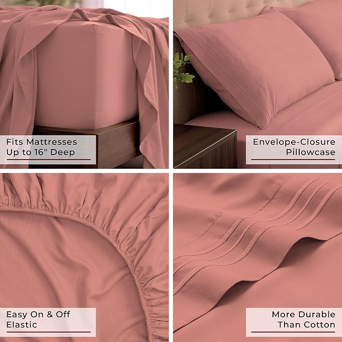 Mellanni King Sheets Set - 4 PC Iconic Collection Bedding - Hotel Luxury, Extra Soft, Cooling Bed Sheets - Wrinkle, Fade, Stain Resistant (King, Coral)