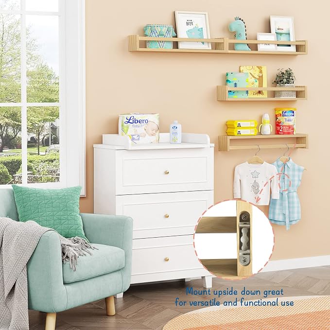 Forbena Natural Wood Nursery Bookshelves for Wall, 24 Inches Long Floating Book Shelves, Wall Mounted Bookcase for Baby Teen Girl Boy Kids Room Bedroom, Playroom Organizer, Bathroom Decor (4-Pack) - Image 6