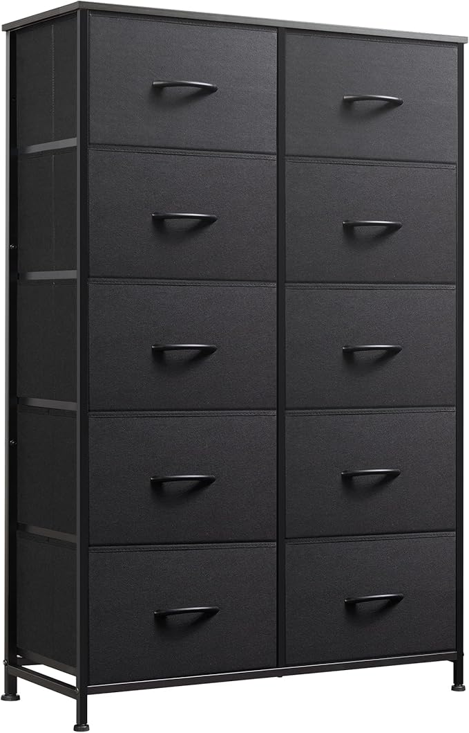 WLIVE Fabric Dressers for Bedroom with 10 Drawers, Chest of Drawers, Dresser for Closet, Living Room, Hallway, Entryway, Black