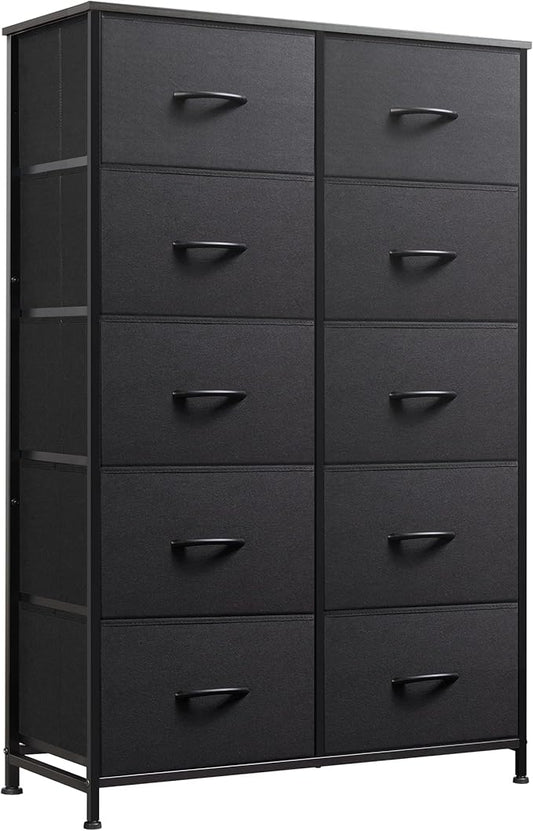 WLIVE Fabric Dressers for Bedroom with 10 Drawers, Chest of Drawers, Dresser for Closet, Living Room, Hallway, Entryway, Black