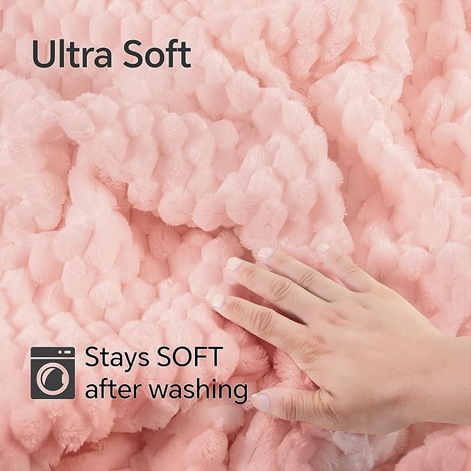 Fluffy King Comforter Set - Luxury Fuzzy Brushed Plaid Pattern Bedding Comforter Sets, Fluffy Velvet Comfort Set Pink, 3 Pieces, Soft Winter Comforter King