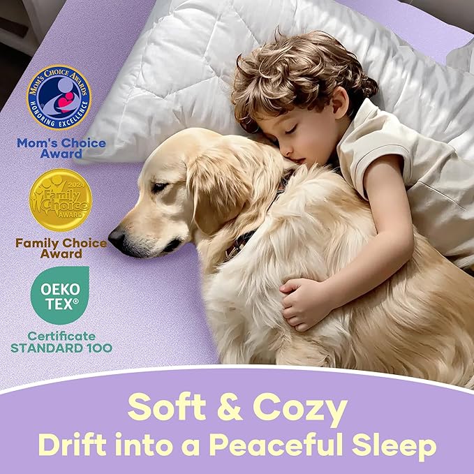 OhGeni 100% Waterproof Mattress Protector, Queen Size Purple, Fitted Sheet with Deep Pockets, 6''-18'', Premium Noiseless Breathable Soft Material, Mattresses Cover for Bed