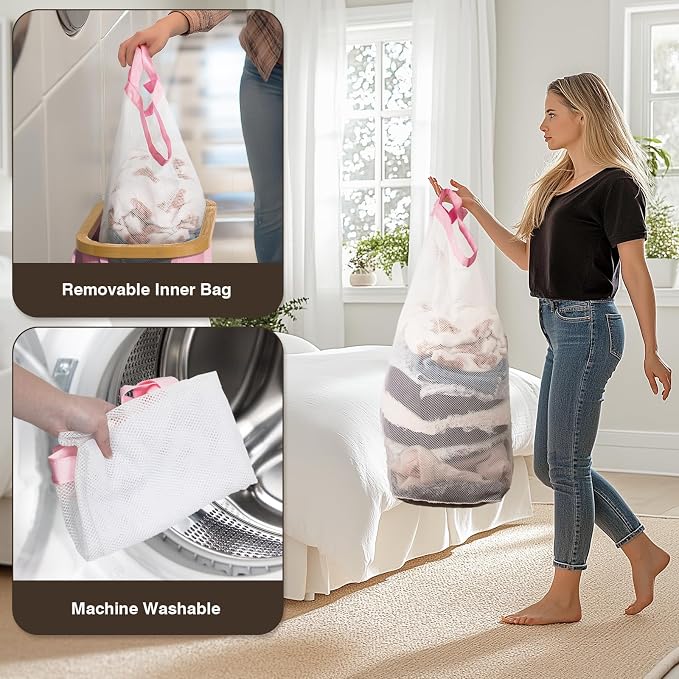 Bathola 75L Slim Laundry Hamper with Lid, Dirty Clothes Hampers for Laundry, Collapsible Laundry Baskets for Small Spaces, Bedroom, Bathroom, Laundry Room, Pink - Image 5