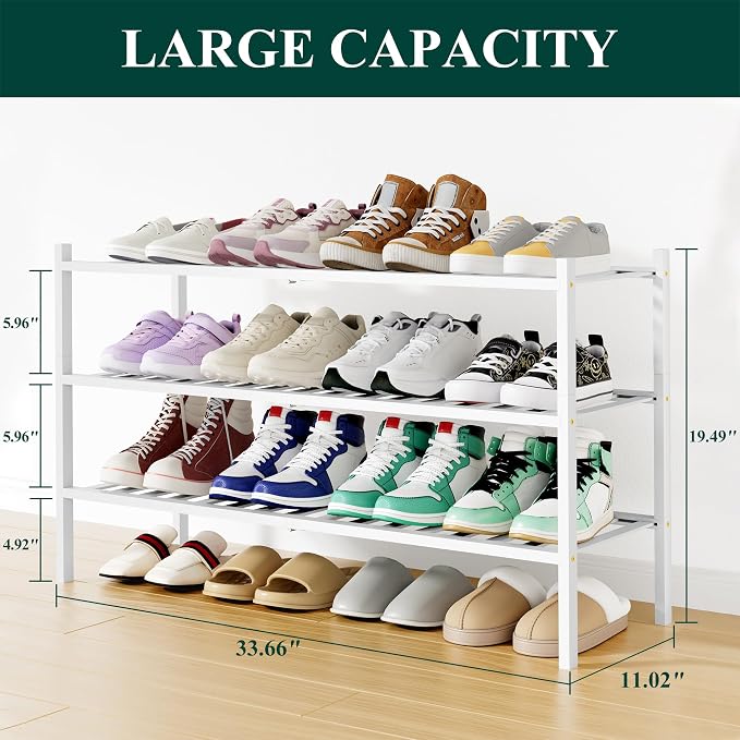 Smiry Shoe Rack, 3 Tier Long Bamboo Shoe Organizer, Stackable Free Standing Wooden Shoe Storage Shelf for Closet, Entryway, Front Door Entrance, White - Image 2