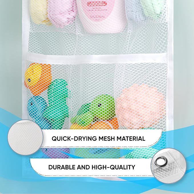 Handy Laundry Shower Curtain Bathroom Organizer -9 Pockets- Perfect for Organizing Home Bath, Your Toiletries and kid's Toys in Nine Durable Deep Mesh Pockets. Hang on Existing Shower Curtain Rings. - Image 5
