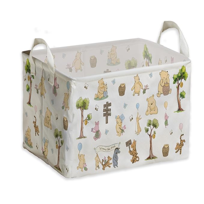 Winnie Storage Nursery Basket,Large squarecanvas Laundry Hamper WithWinnie baby Stuff A Waterproof PECoating, Foldable, Bathroom and Bedroom SetClothes ,Toys Bin, Baby Nursery HamperDecor by ZsaTuiy