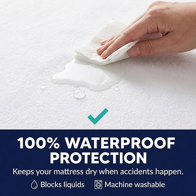 Twin Extra Long (XL) Mattress Protector - Zippered Waterproof Mattress Cover - Deep Pocket Encasement with Cotton Terry Top