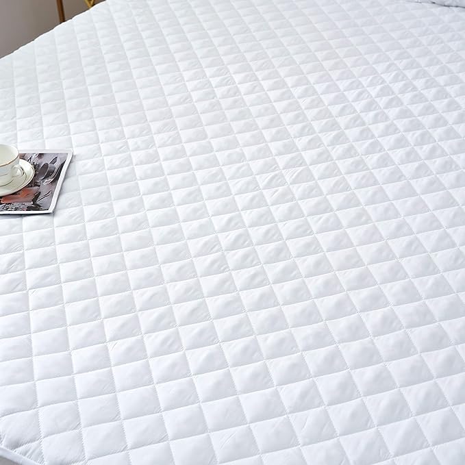 California King Waterproof Mattress Protector, Quilted Cooling Fitted Bed Mattress Cover Pad, 13"-15" Deep Pocket, Soft and Noiseless Machine Washable, Vinyl Free