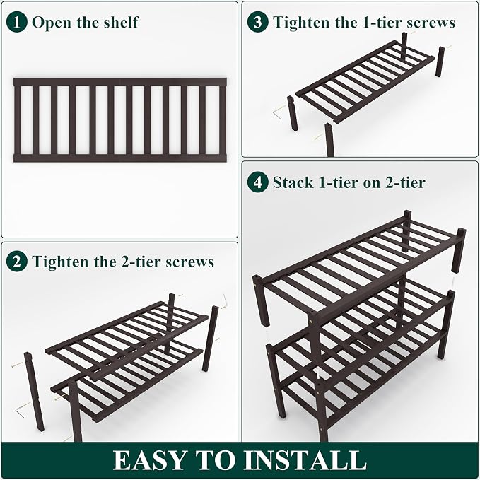Smiry Shoe Rack, 3 Tier Bamboo Shoe Organizer, Stackable Free Standing Wooden Shoe Storage Shelf for Closet, Entryway, Front Door Entrance, Brown - Image 6
