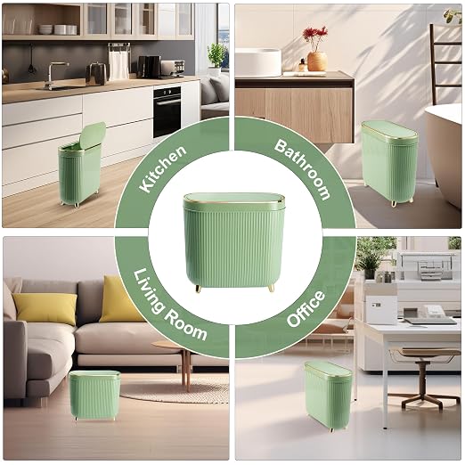 Supteron Bathroom Trash Can with Lid 3.2 Gallon Narrow Trash Can Small Plastic Trash Bin 12 Liter with Press Type Lid for Bedroom Bathroom, Mint Green - Image 7