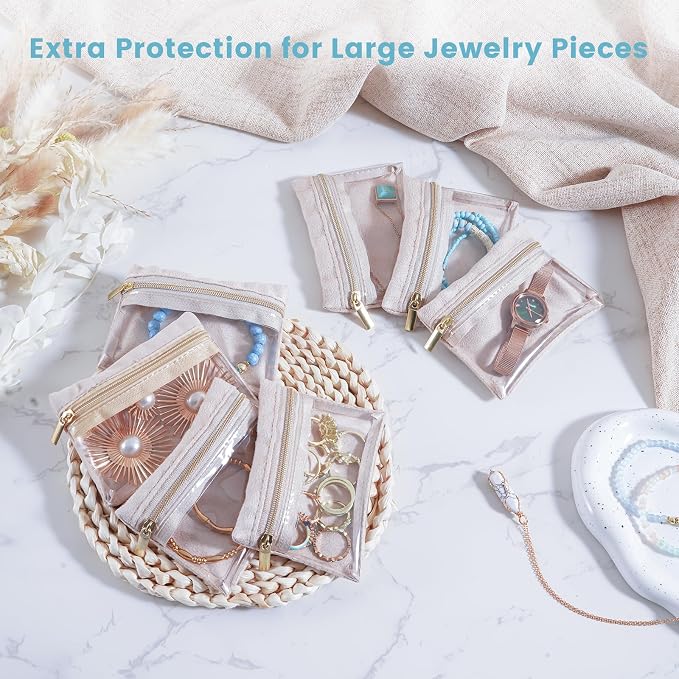 Lolalet Velvet Jewelry Pouches, Clear Window Travel Jewelry Organizer Bags for Earrings, Bracelets, Necklaces and Rings, Compact Jewelry Storage for Women Girls -7PCS - Image 5