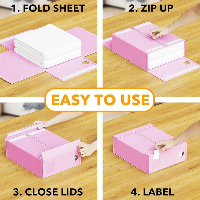 SpaceAid 6 Pack Bed Sheet Organizers and Storage, Foldable Sheet Organizer with Window for Linen Closet, Set Folder Keeper for Queen & King Size Bedding Storage (Pink) - Image 3